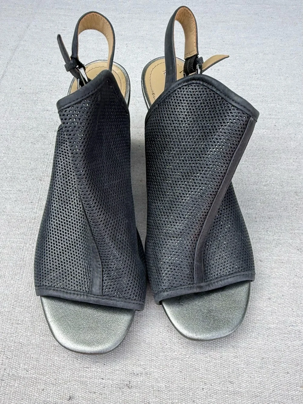 Geox Black Perforated Slingback Open-Toe Heels